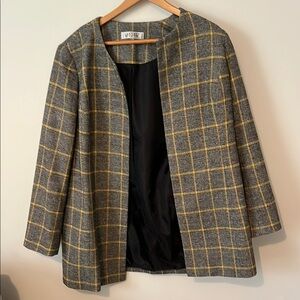 Kasper Gray and Yellow Blazer with Windowpane Pattern